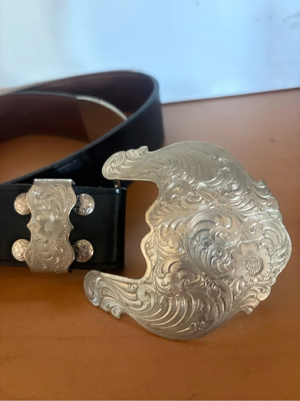 Al Beres USA WAGE Sterling Silver Overlay Buckle Black Belt 🌵 M